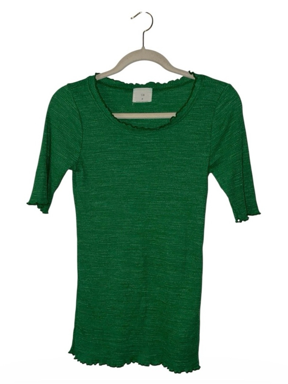 Anthropologie T.La Emerald Green Ribbed Scoop-Neck Short Sleeve Top Sz S
